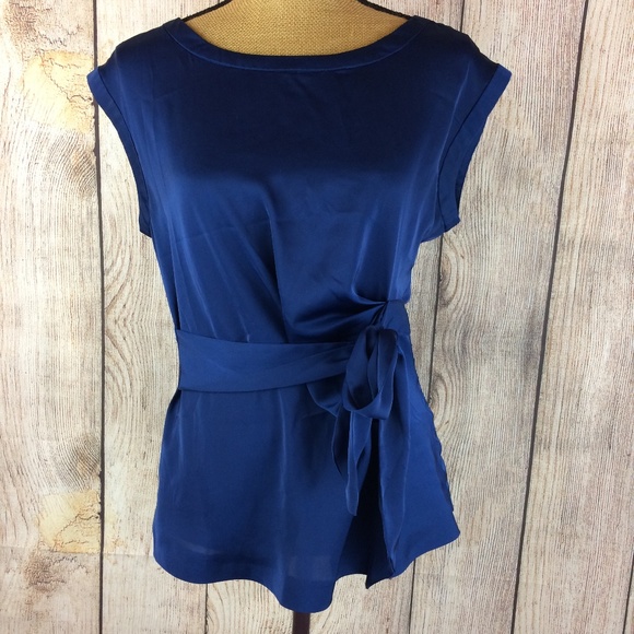 Ann Taylor Tops - Ann Taylor Blue Tie Waist Cap Sleeve Blouse Sz 6